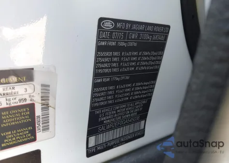 2016 Land Rover Range Rover Sport 5.0L V8 Supercharged/5.0L V8 Supercharged Dynamic from USA, damaged, VIN SALWR2EF0GA545038